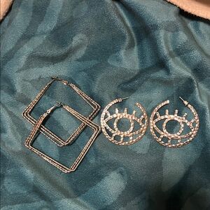 Silver Geometric Hoop Earrings Set